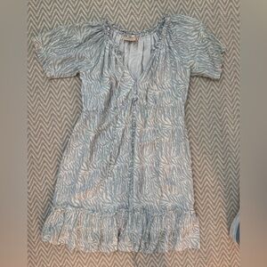 Rungolee Blue & White Puff Sleeve Tiered Mini Dress - Size S Boho Coastal